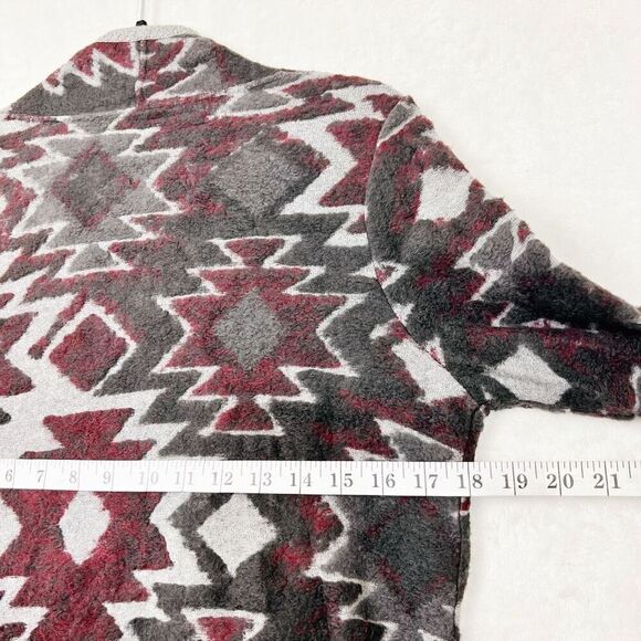 Lucky Brand Burgundy Gray Aztec Print Open Front Cardigan Cotton Blend Sz S New - Picture 11 of 15